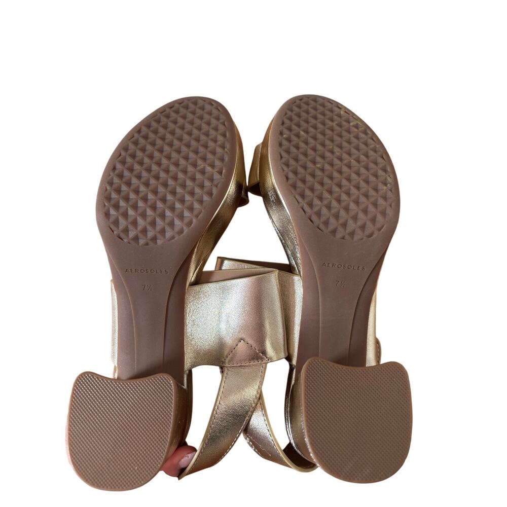 Aerosoles Gold Leather Block Heel Sandals 7.5W - Picture 6 of 8